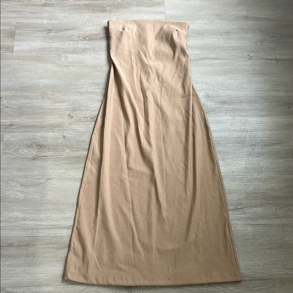 Zara Camel Strapless Dress
